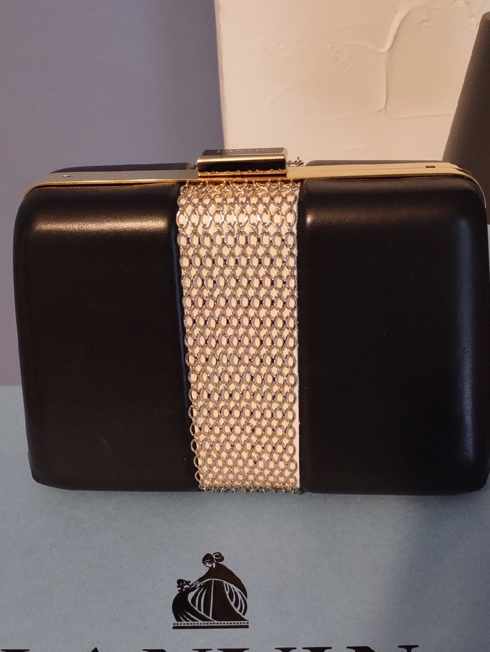Lanvin Black and Gold Evening Minaudière with Chain